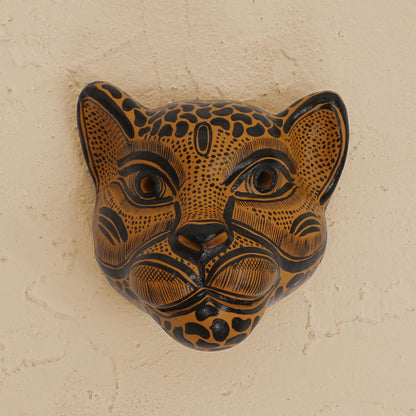 Spying Jaguar Hand Carved Ceramic Mask