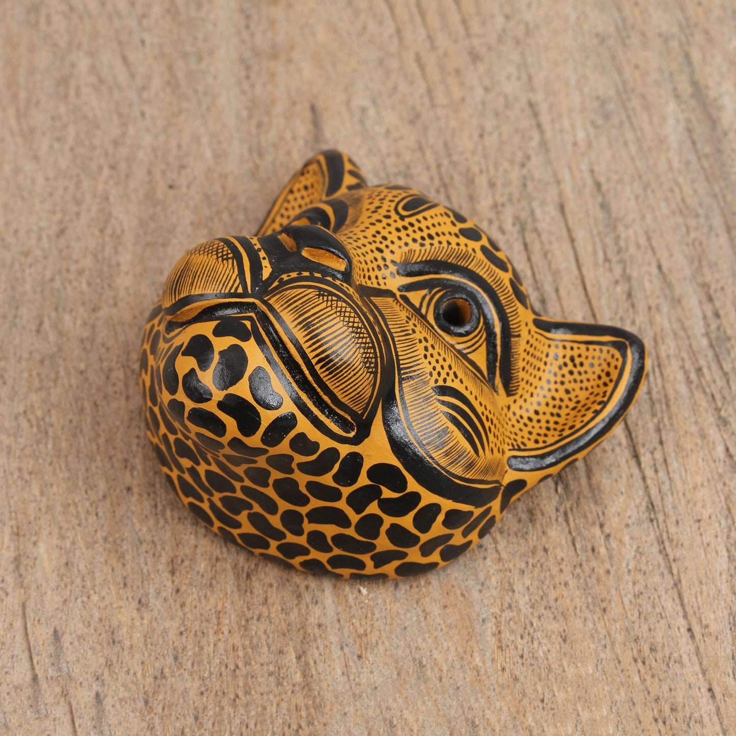 Spying Jaguar Hand Carved Ceramic Mask