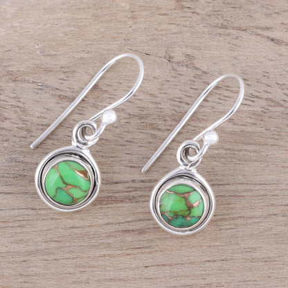 Adorable Moon in Green Sterling Silver and Green Composite Turquoise Earrings