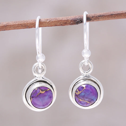Adorable Moon in Purple Sterling Silver and Purple Composite Turquoise Earrings