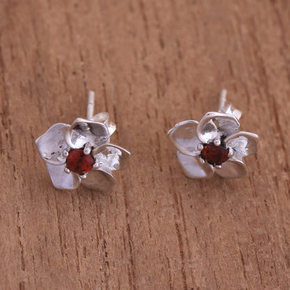 Jepun Soul Flower Garnet & Silver Stud Earrings