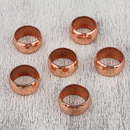 Bright Sheen Handcrafted Hammered Copper Napkin Rings (Set of 6)