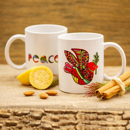 Red Peace Dove Ceramic Mug with a Hand-Painted Red Dove from Mexico