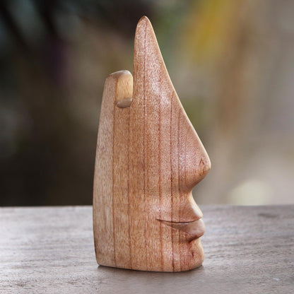 Nosing Around Whimsical Brown Hand Carved Wood Face Eyeglasses Holder