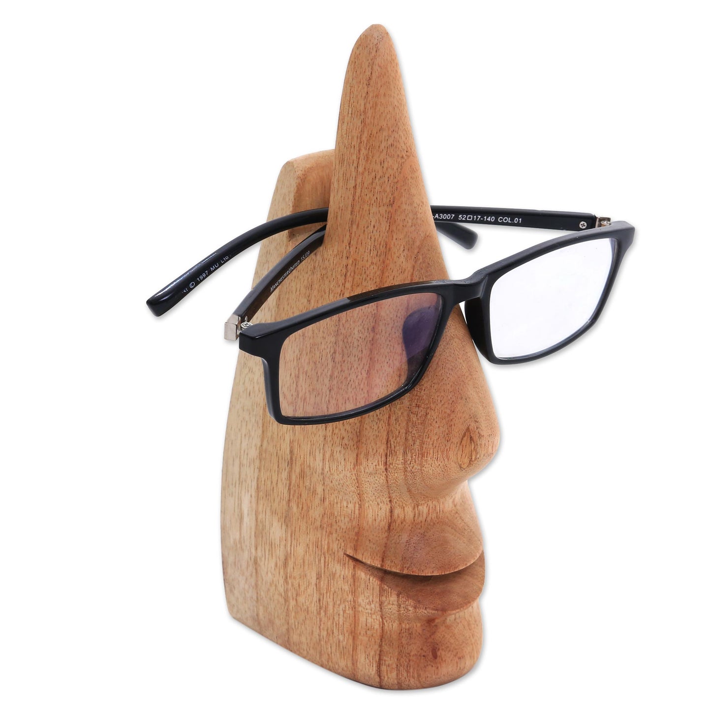 Nosing Around Whimsical Brown Hand Carved Wood Face Eyeglasses Holder