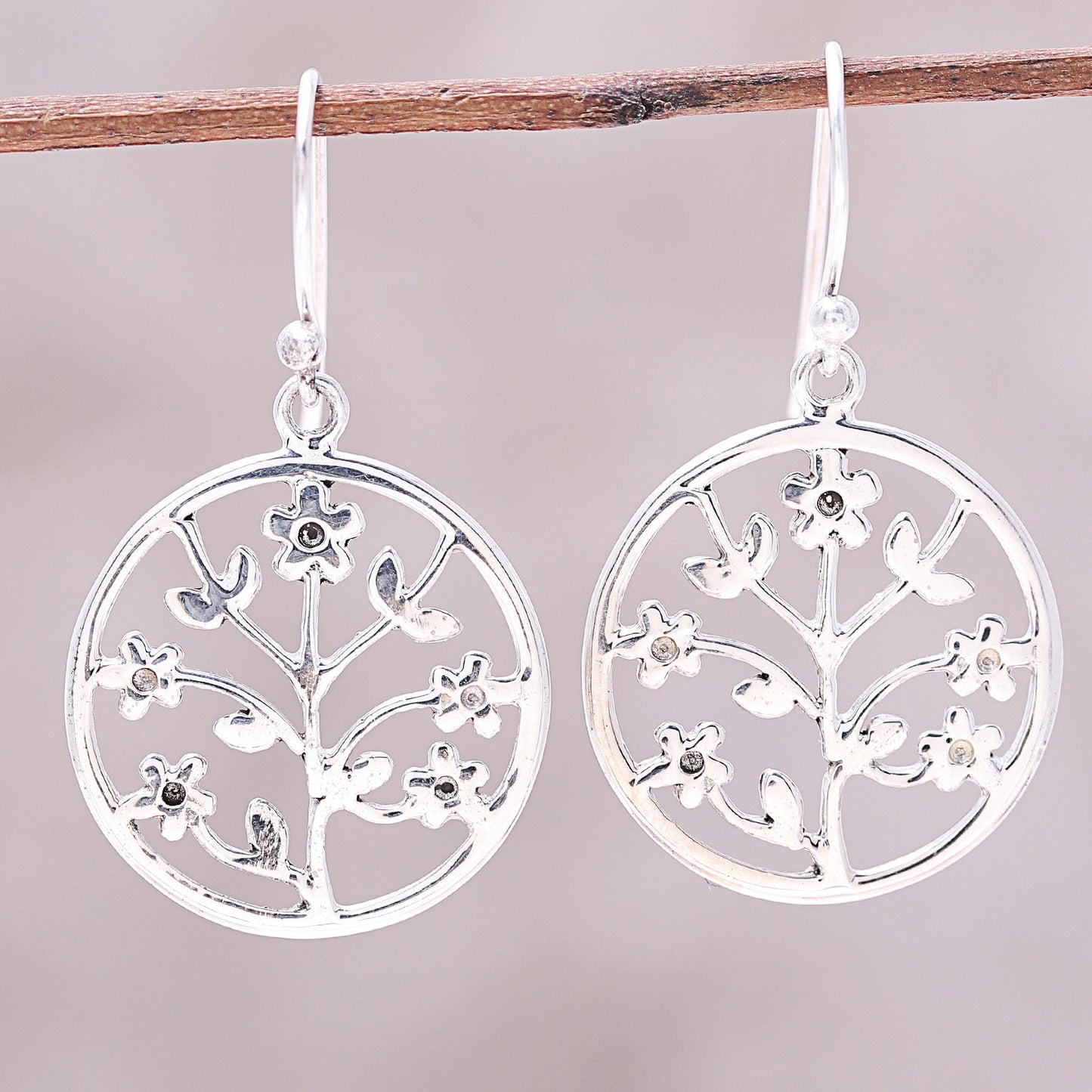 Floral Windows Openwork Floral Sterling Silver Dangle Earrings from India