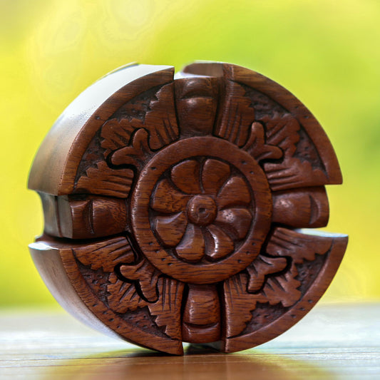 Floral Secret Floral Wood Puzzle Box Crafted in Bali