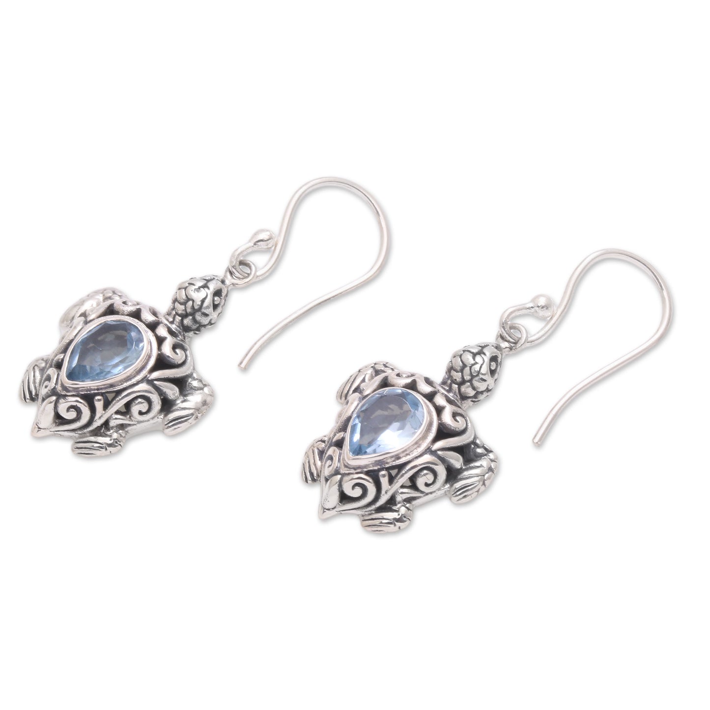 Penyu Paradise Sterling Silver Blue Topaz Sea Turtle Dangle Earrings