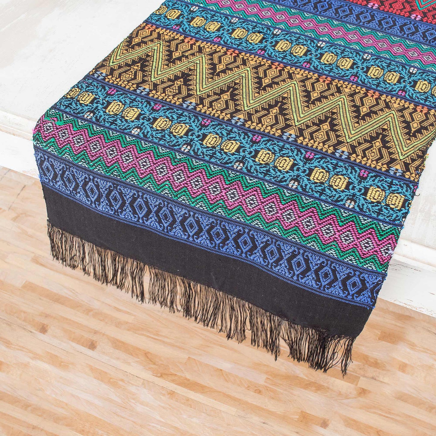Bright Night Handwoven Cotton Table Runner with Zigzag Patterns