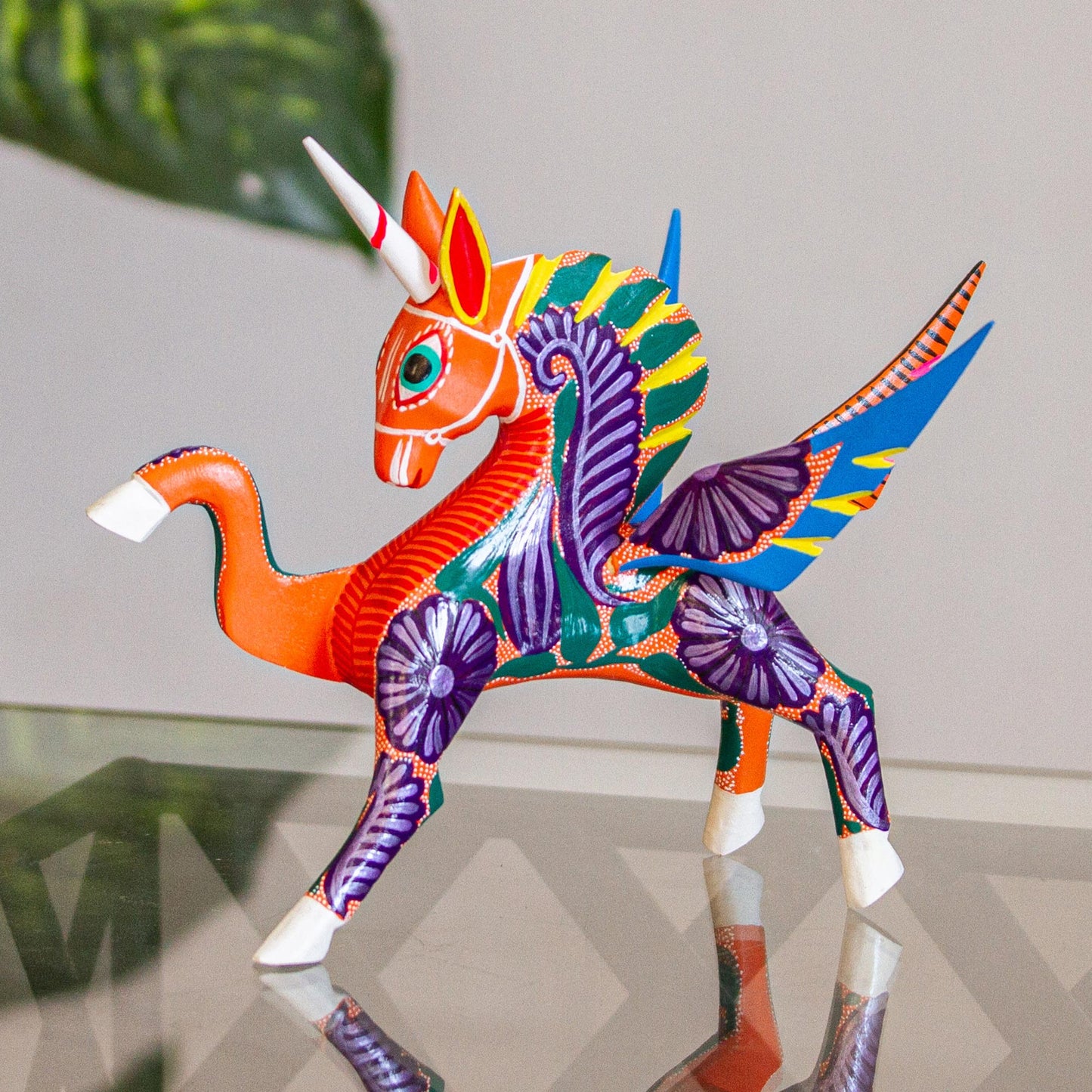Noble Pegasus Hand-Painted Wood Alebrije Pegasus Sculpture from Mexico