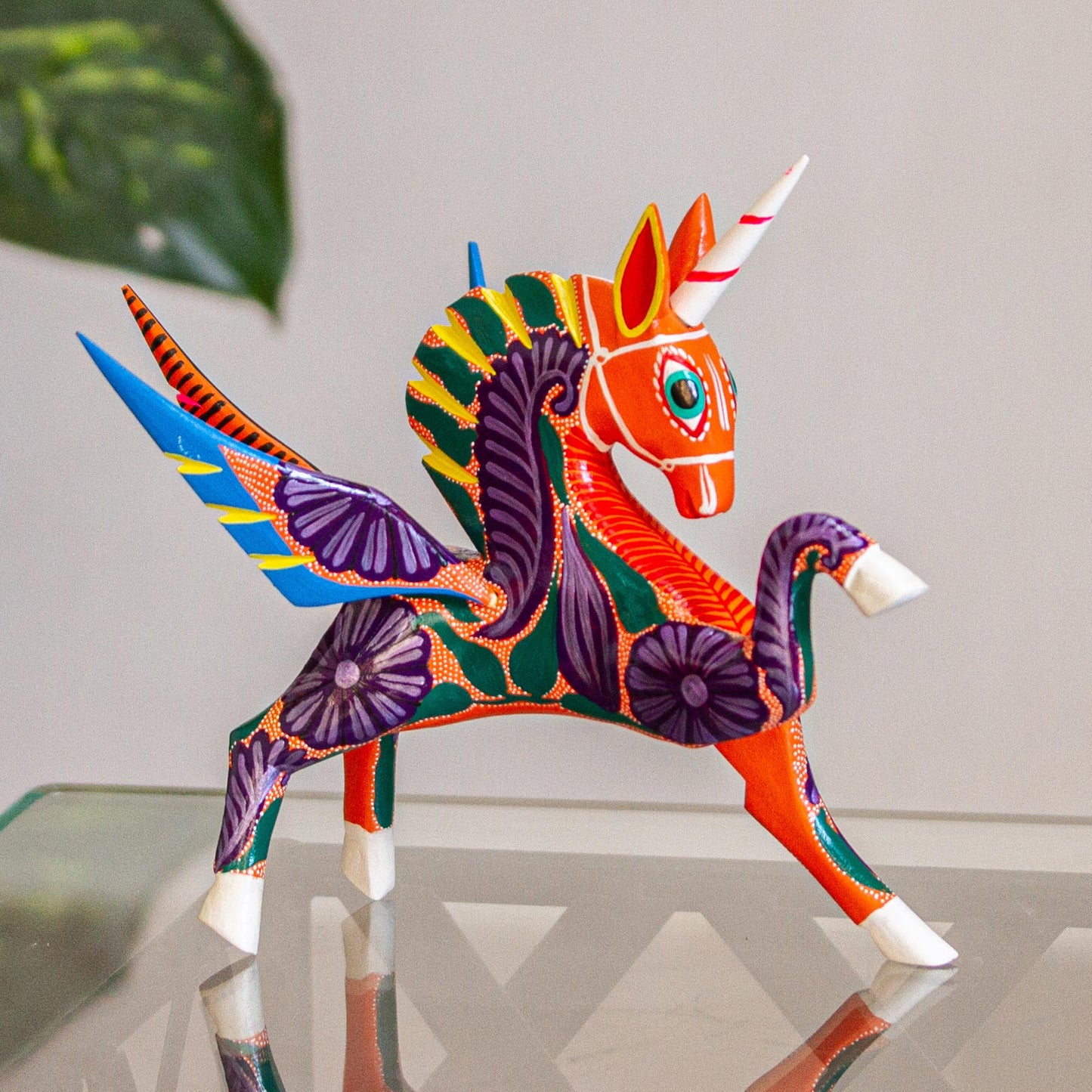 Noble Pegasus Hand-Painted Wood Alebrije Pegasus Sculpture from Mexico