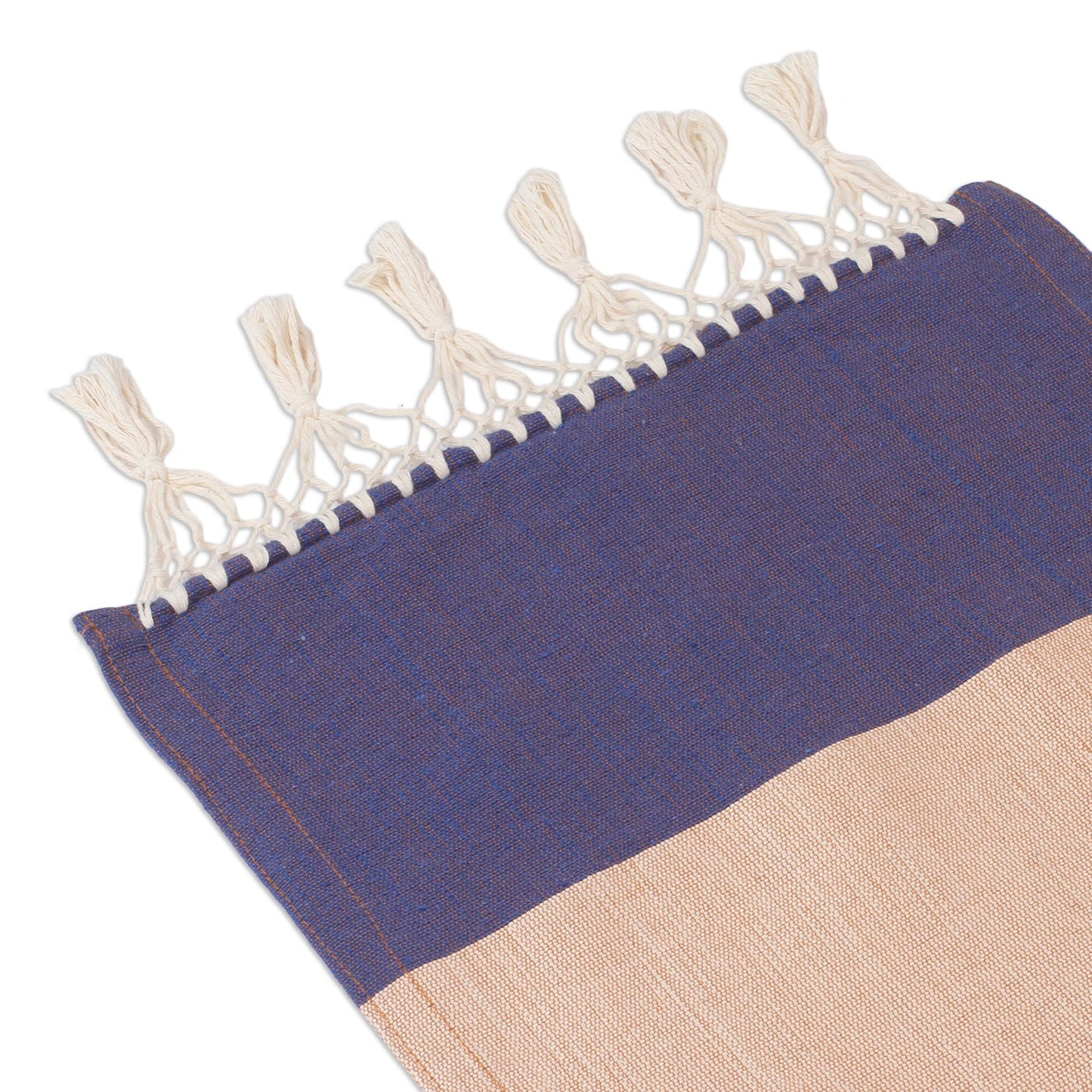 Blue-Violet Beach Cotton and Silk Blend Table Runner Blue-Violet and Beige