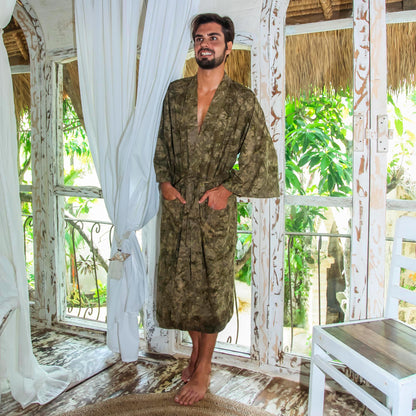 Men's Green Moss Printed Robe