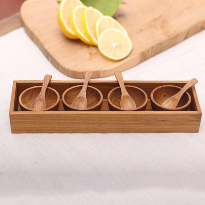 Date Night Hand-Carved Wood Condiment Set from Bali (9 Piece)