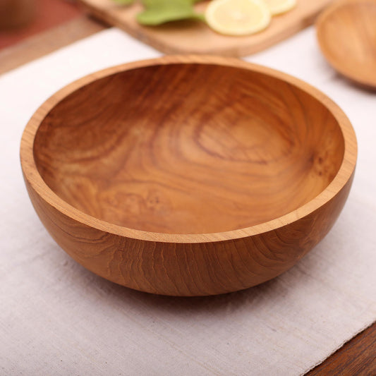 Calm Lumber Hand Carved Teak Wood Serving Bowl from Bali
