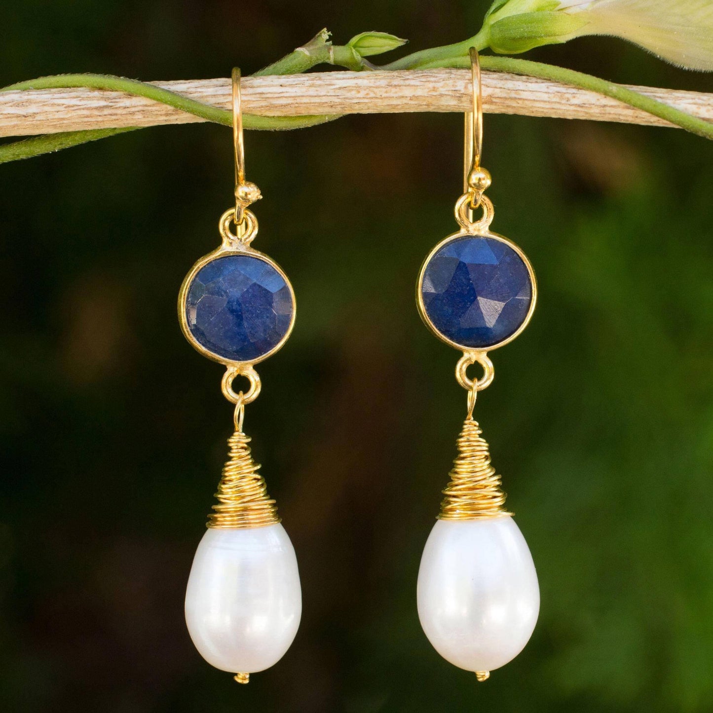 Moonlit Dawn Lapis & Pearl Gold-Plated Drop Earrings