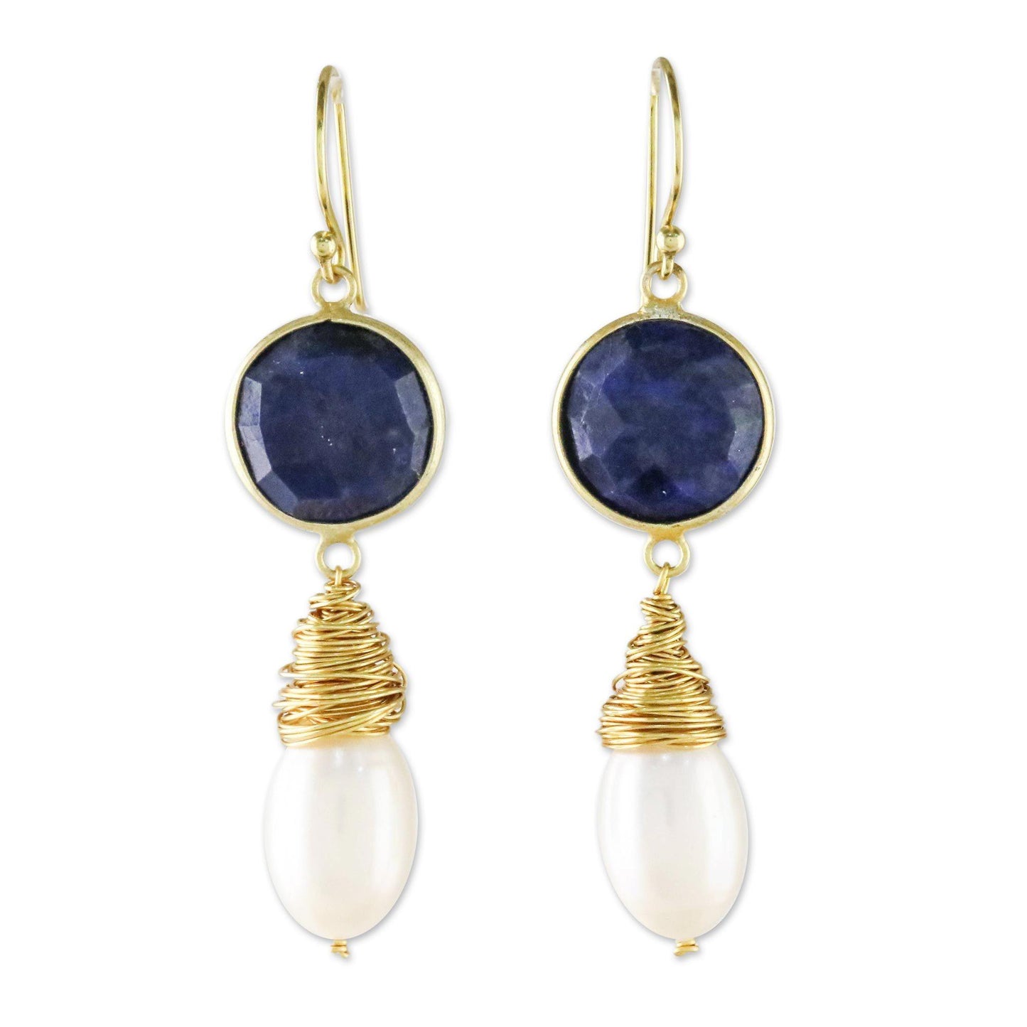 Moonlit Dawn Lapis & Pearl Gold-Plated Drop Earrings