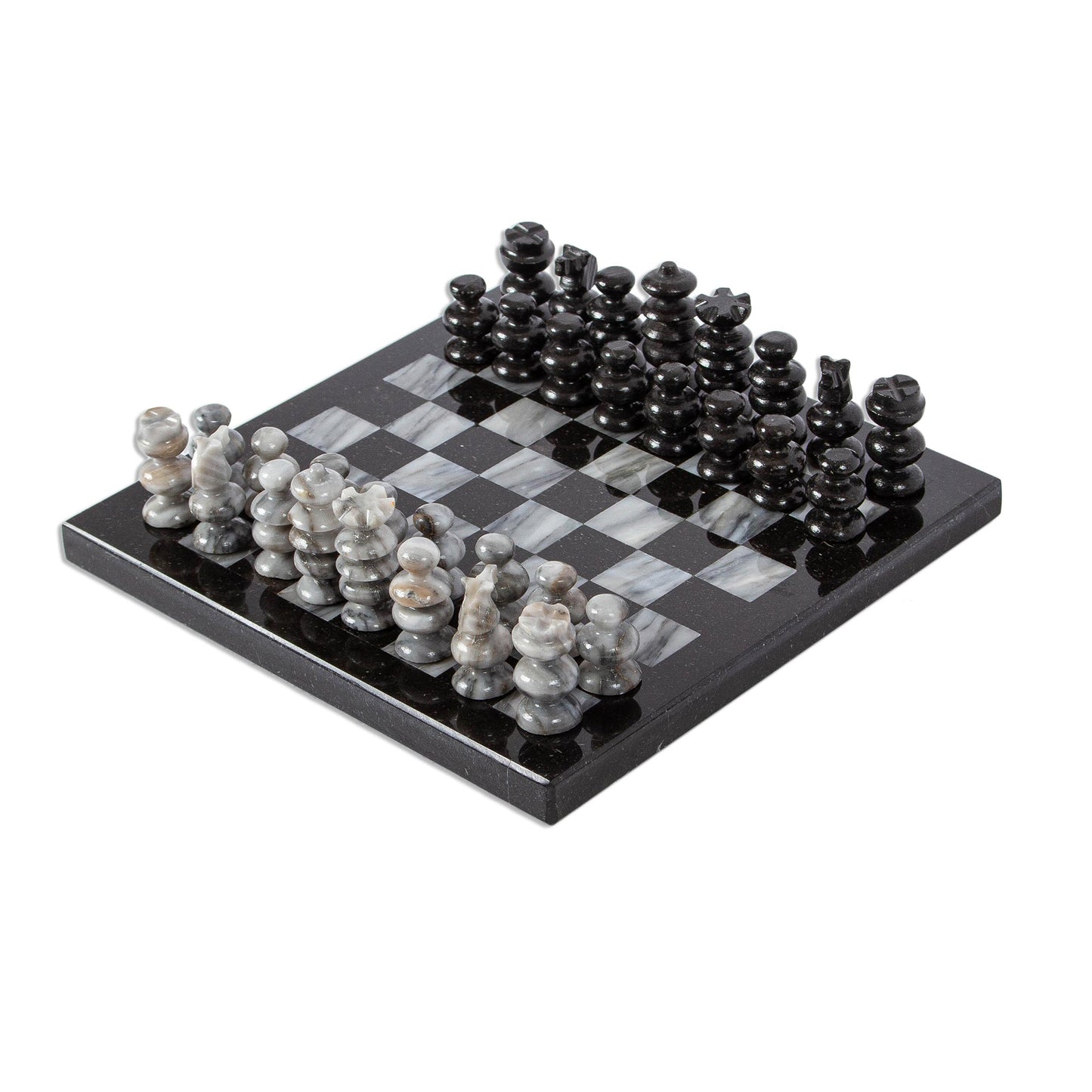 Black and Grey Challenge Marble Chess Set in Black and Grey from Mexico (7.5 in.)