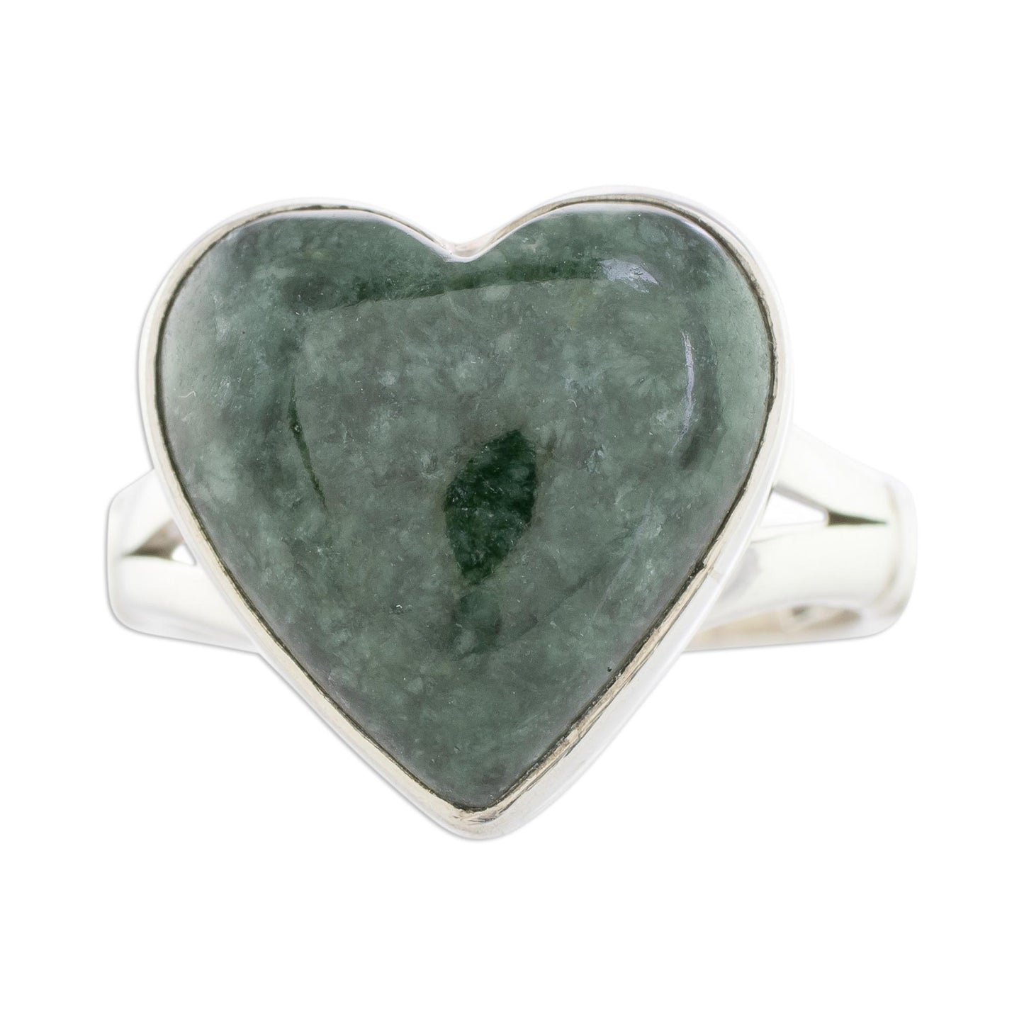 Love Dream Heart-Shaped Dark Green Jade Cocktail Ring from Guatemala