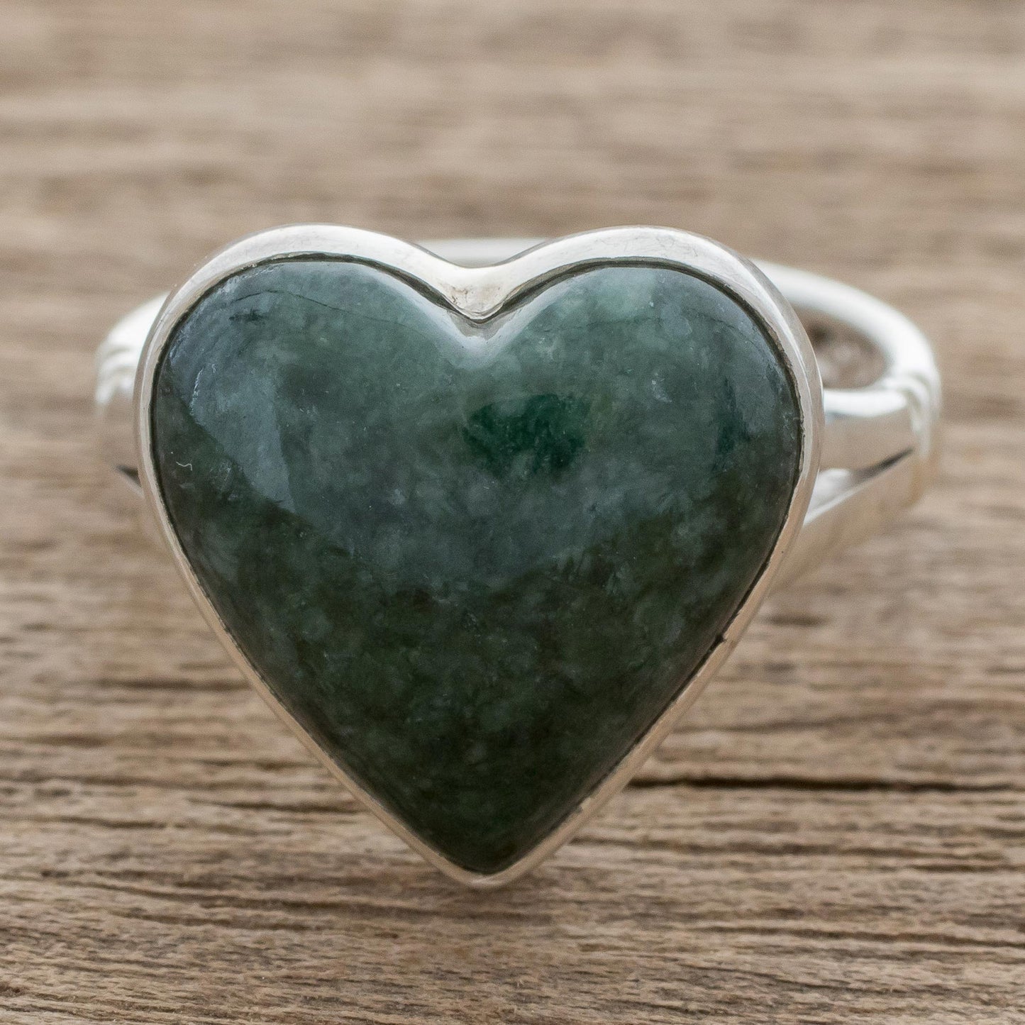 Love Dream Heart-Shaped Dark Green Jade Cocktail Ring from Guatemala
