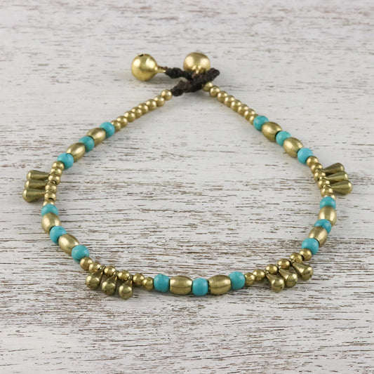 Musical Wanderer Calcite and Brass Beaded Anklet from Thailand