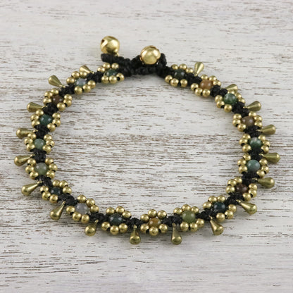 Elegant Rain Agate Beaded Anklet with Bells from Thailand