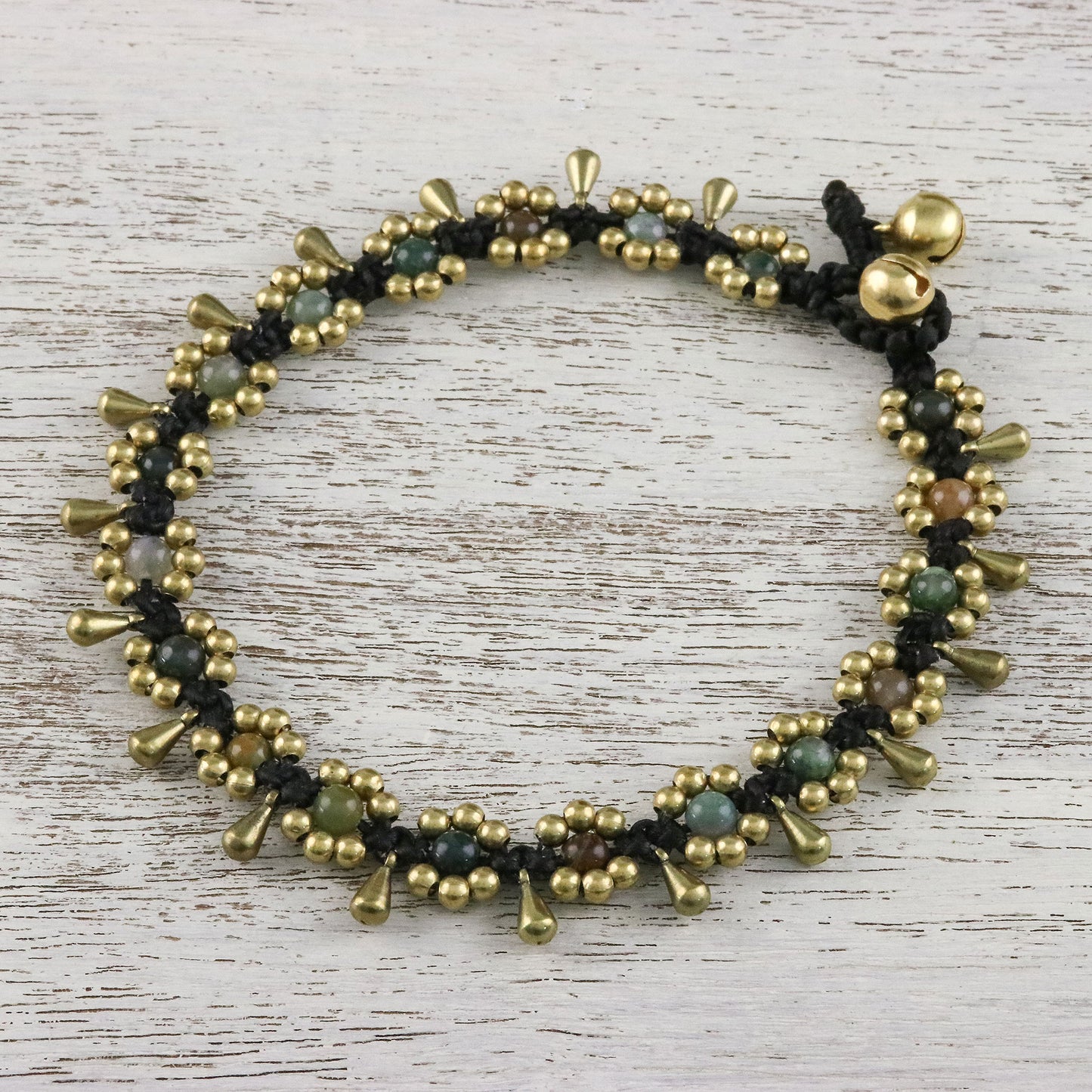 Elegant Rain Agate Beaded Anklet with Bells from Thailand