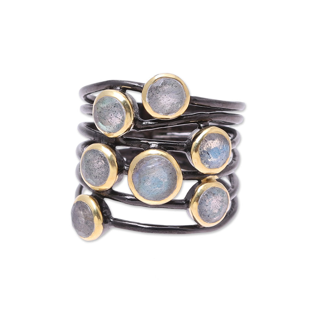 Dewy Morn Gold Accent Labradorite Multi-Stone Cocktail Ring from India