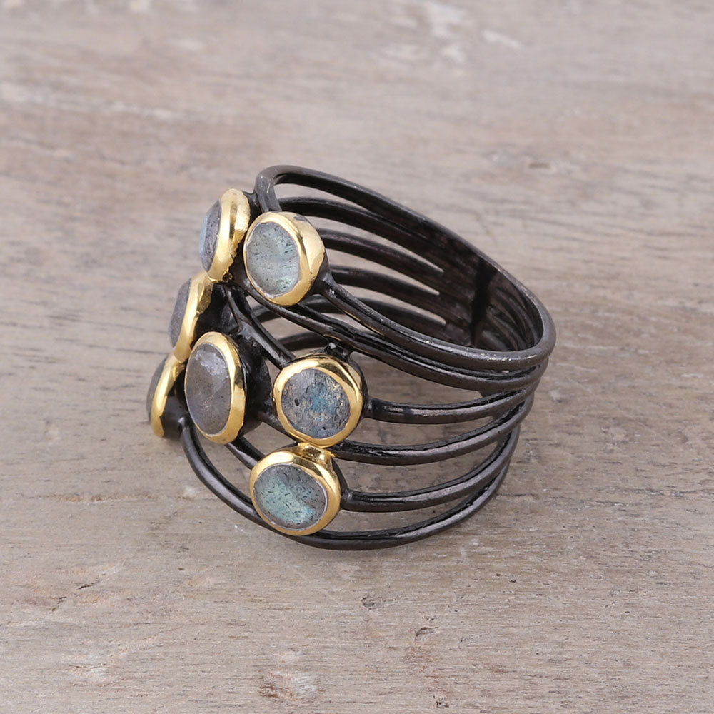 Dewy Morn Gold Accent Labradorite Multi-Stone Cocktail Ring from India
