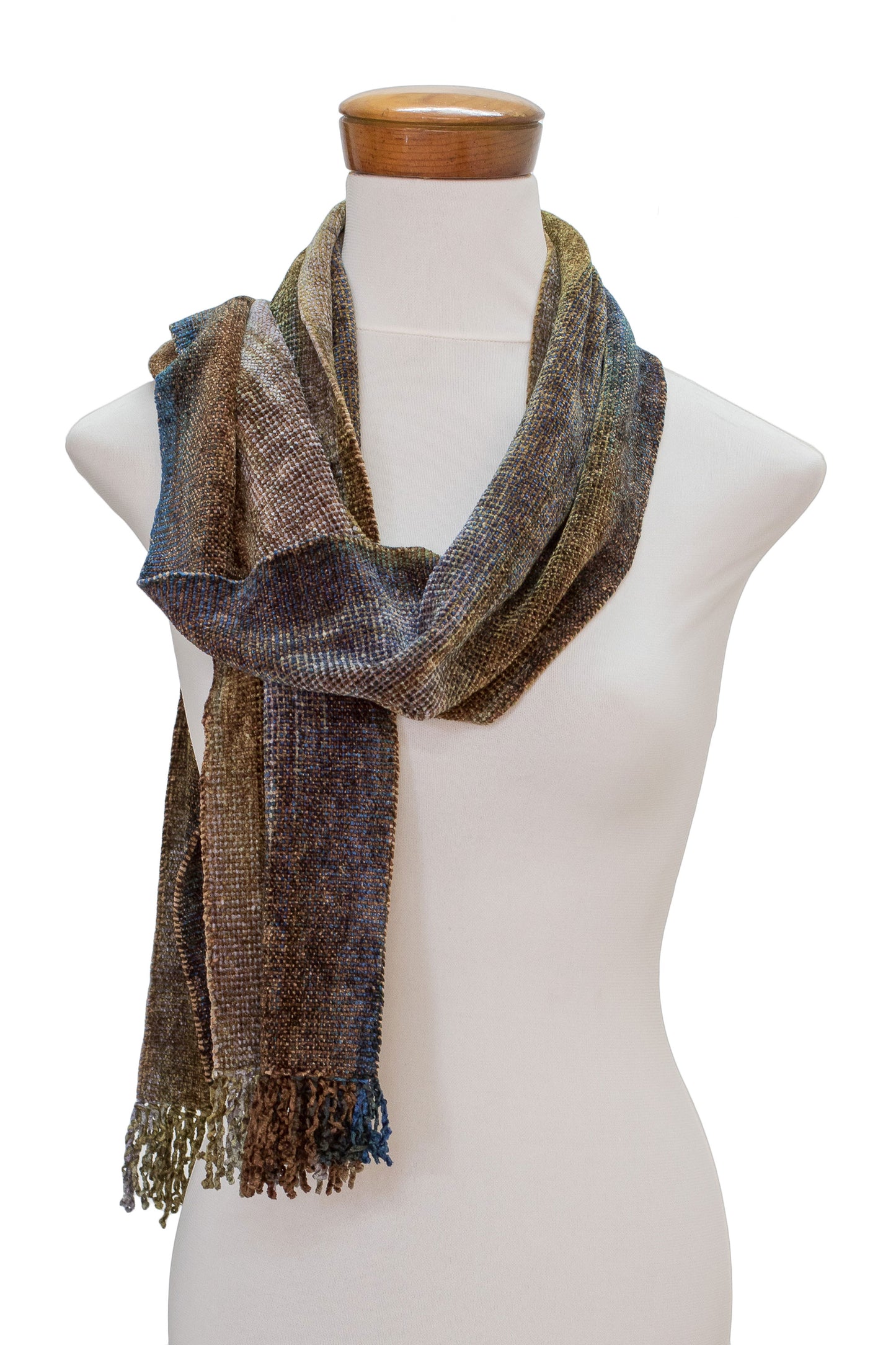 Paths Earth-Tone Rayon Chenille Scarf from Guatemala