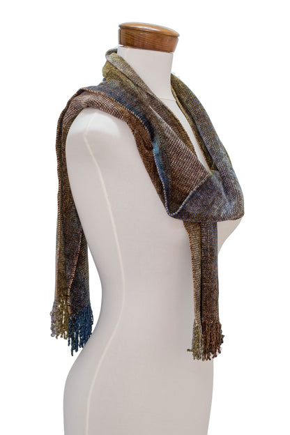 Paths Earth-Tone Rayon Chenille Scarf from Guatemala