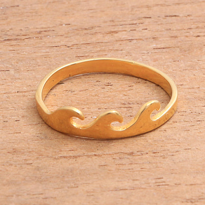 Indonesian Waves Wave Motif Gold Plated Sterling Silver Band Ring from Bali