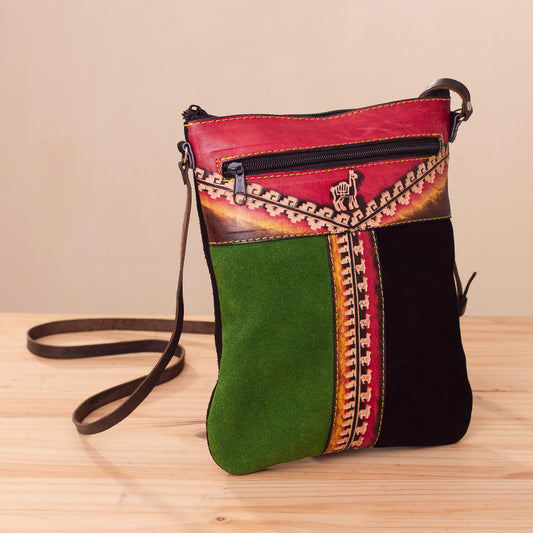 Cusco Traveler Llama-Themed Multicolored Leather Sling from Peru