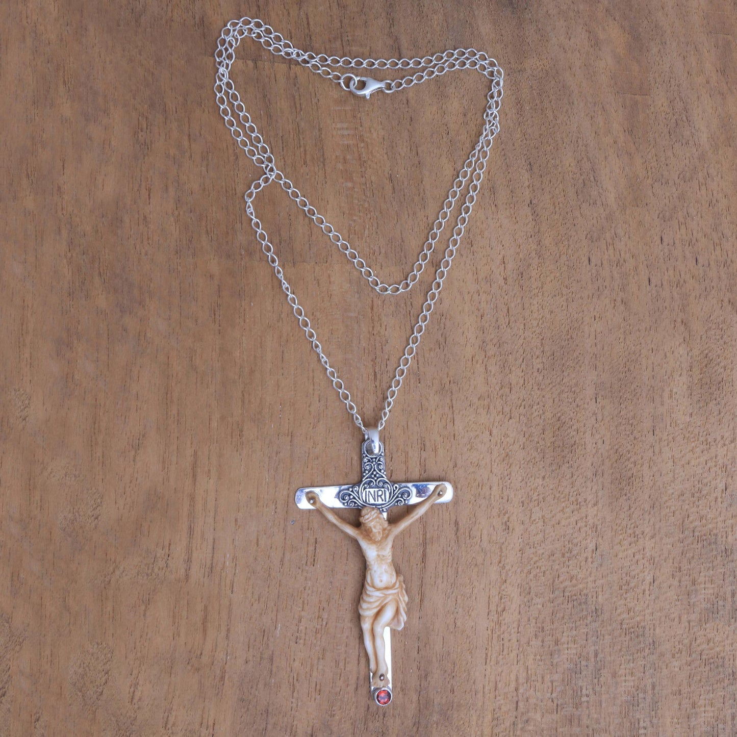 INRI Crucifix Garnet Pendant Necklace