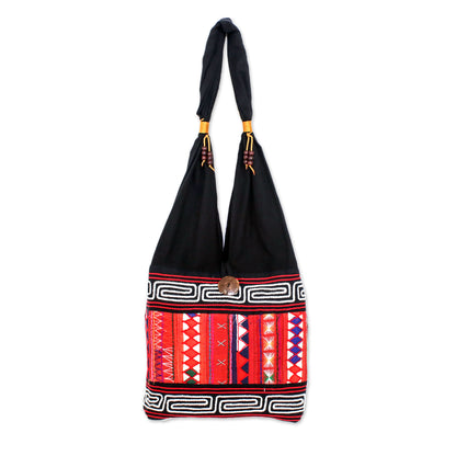Thai Dawn Thai Multicolored Cotton Shoulder Bag with Geometric Motif