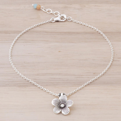 Floral Charm Sterling Silver Charm Anklet