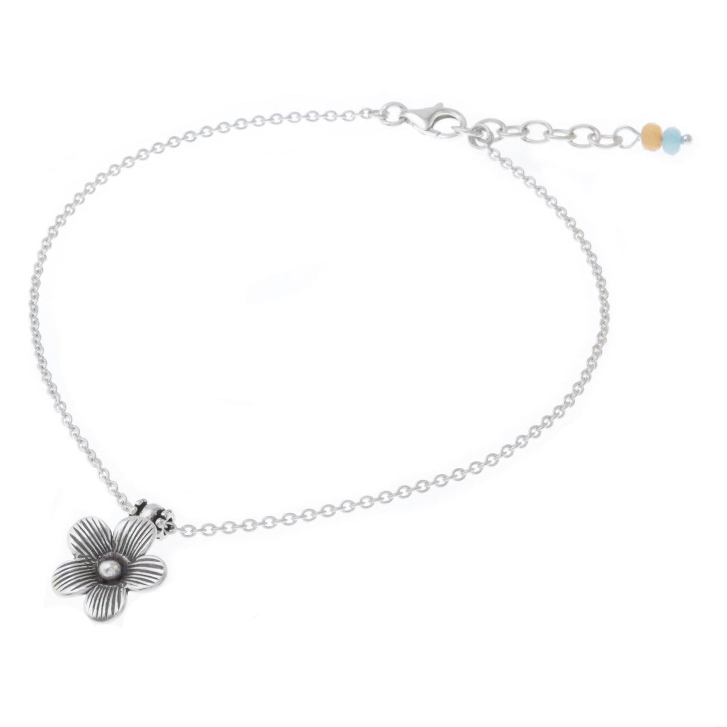 Floral Charm Sterling Silver Charm Anklet