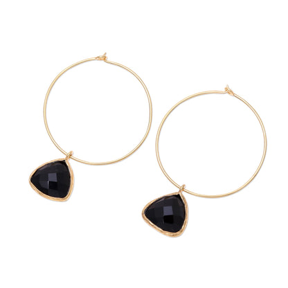 Elegant Embrace 18k Gold Plated Onyx Hoop Dangle Earrings from India