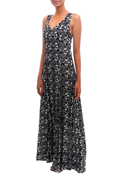 Venus Flowers Floral Printed Rayon A-Line Dress from Bali