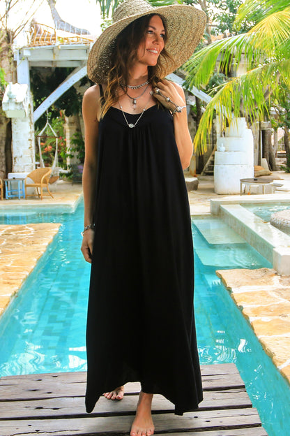 Black Intrigue Rayon Maxi Sundress from Bali