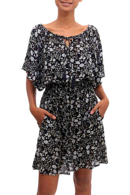 Venus Flowers Floral Printed Rayon Tunic-Style Dress from Bali