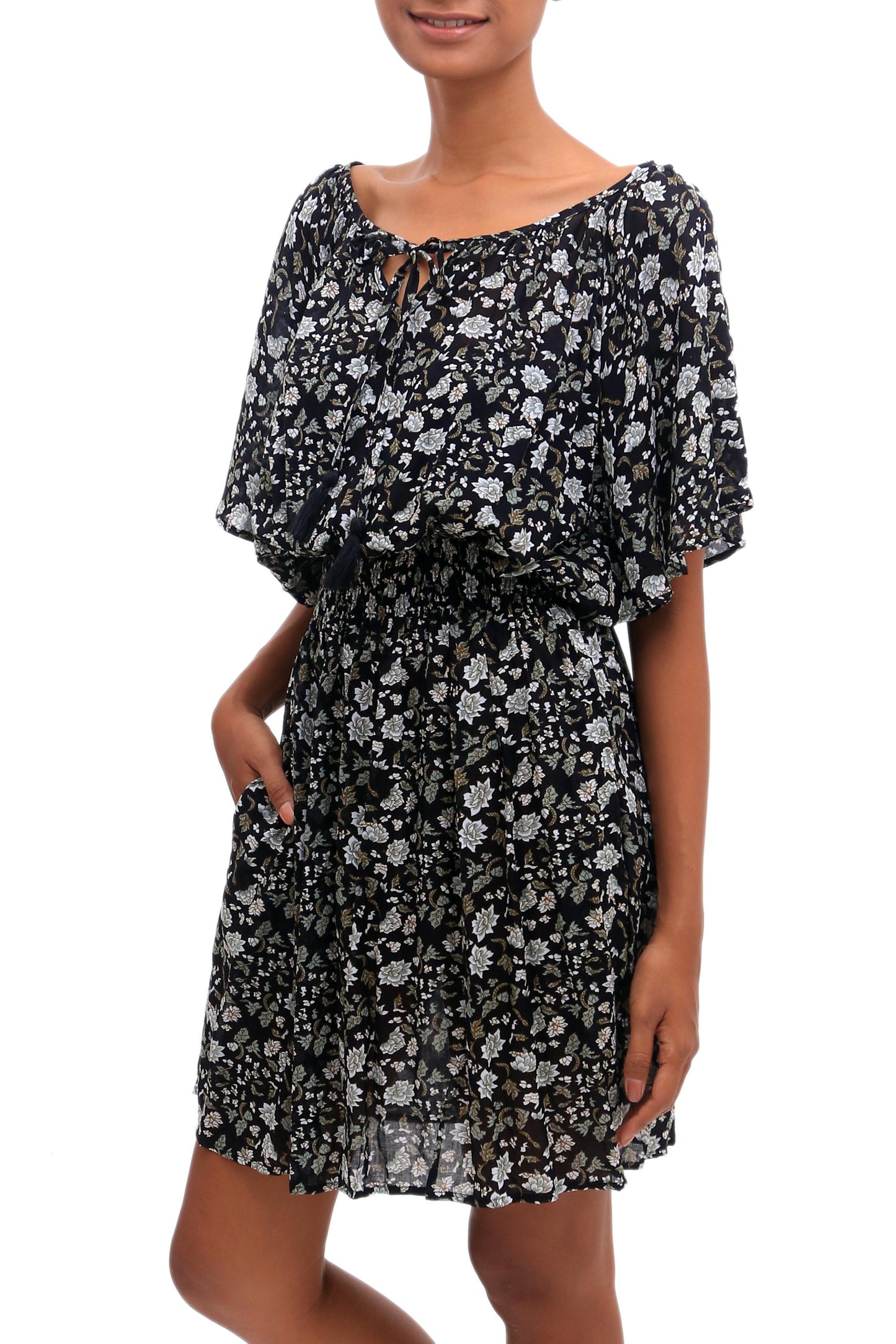 Venus Flowers Floral Printed Rayon Tunic-Style Dress from Bali