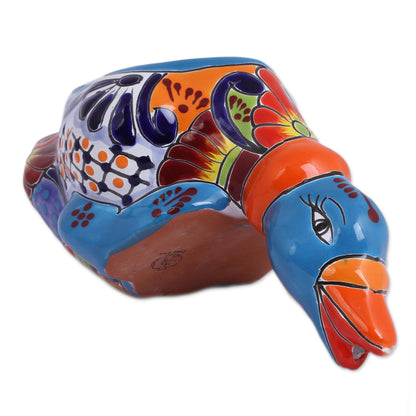 Feeding Duck Hand-Painted Ceramic Duck Flower Pot from Mexico
