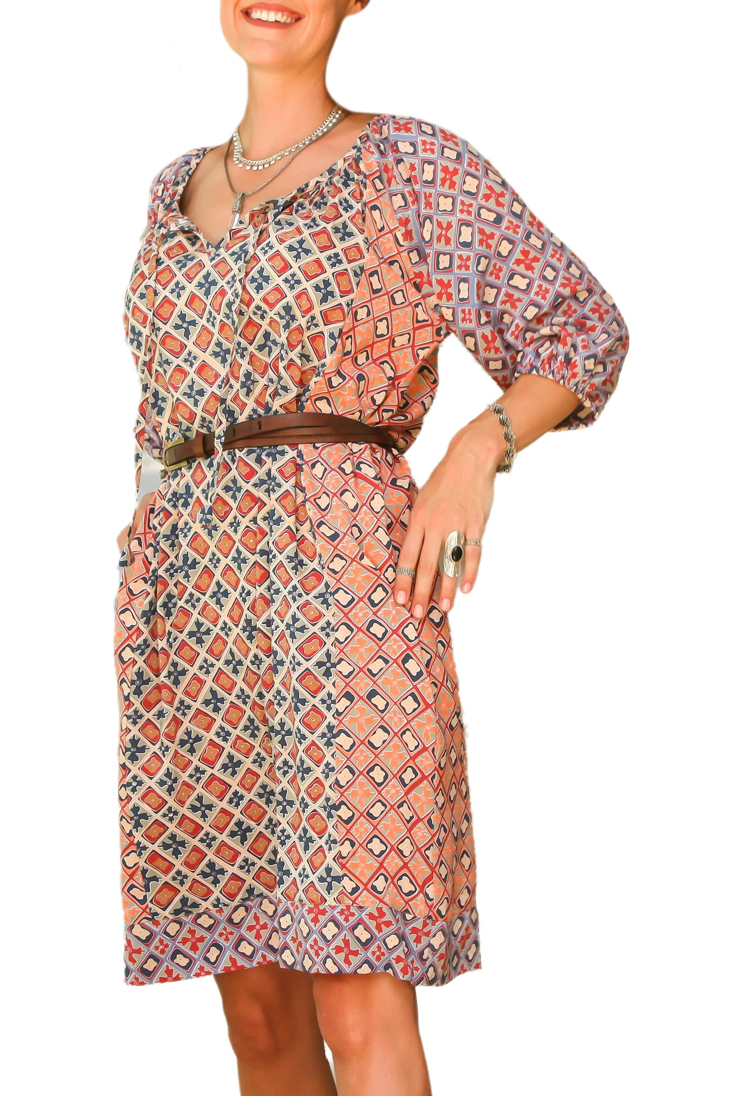 Kelud Crisscross Printed Rayon Tunic-Style Dress Crafted in Bali