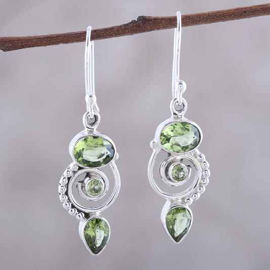 Meadow Labyrinth Peridot and Sterling Silver Spiral Dangle Earrings