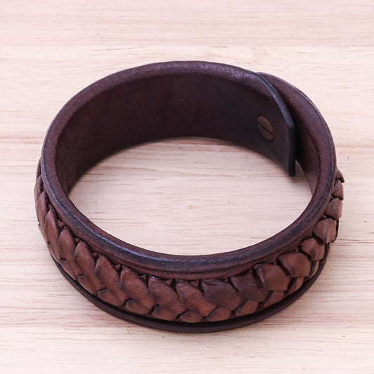 Weaver's Life Brass & Leather Wristband Bracelet