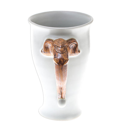 Elephant Handle in White Elephant-Themed Ceramic Mug in White from Thailand