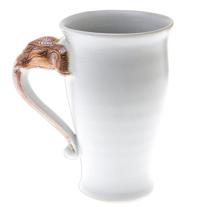 Elephant Handle in White Elephant-Themed Ceramic Mug in White from Thailand