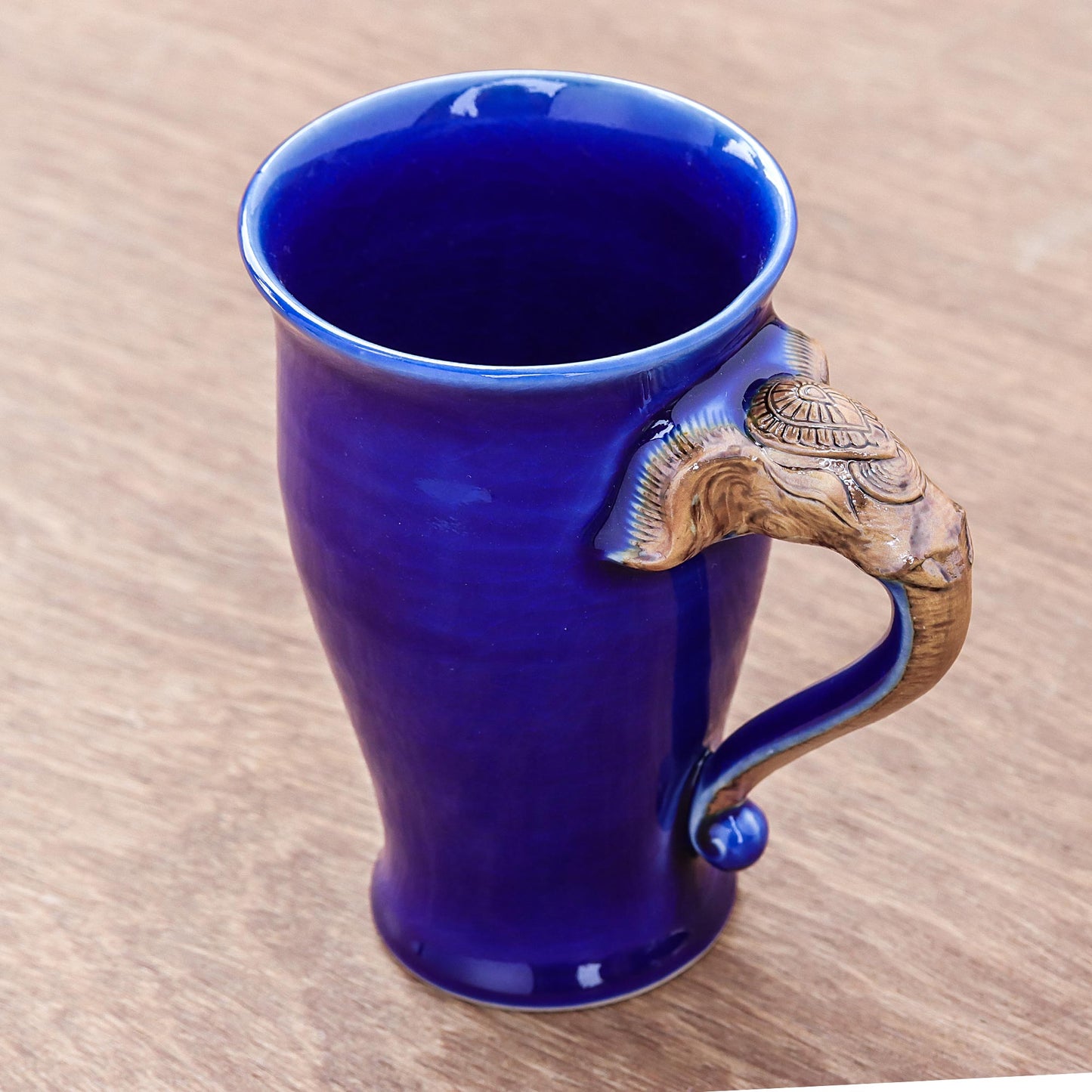 Elephant Handle in Blue Thai Elephant-Themed Celadon Ceramic Mug in Blue