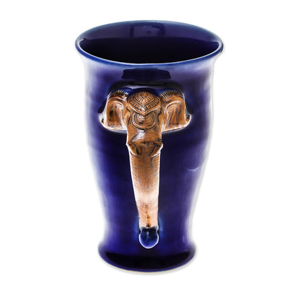 Elephant Handle in Blue Thai Elephant-Themed Celadon Ceramic Mug in Blue